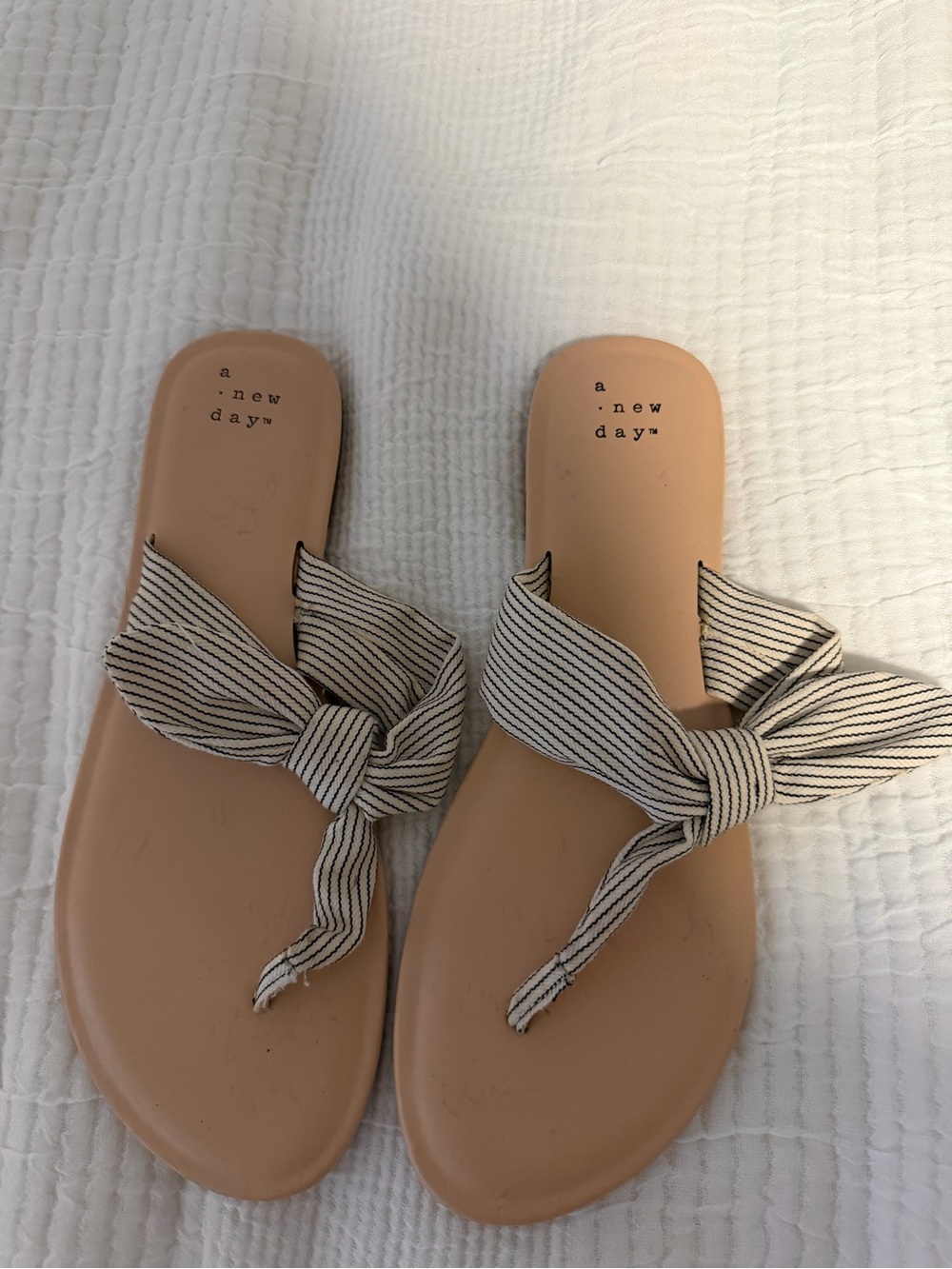 a new day Nude Slip-On Sandals with Black-Striped Bow